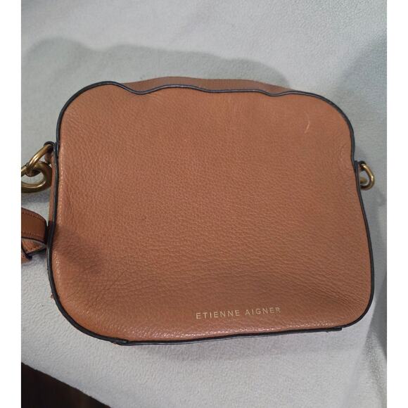 Etienne Aigner Large Logo Brown Preppy Vintage Leather Crossbody Handbag - Picture 8 of 13